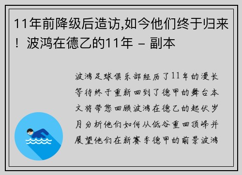 11年前降级后造访,如今他们终于归来！波鸿在德乙的11年 - 副本